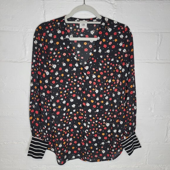 CAbi Tops - Cabi Women's Small Cheerful Blouse Black Pink Flowers #3957